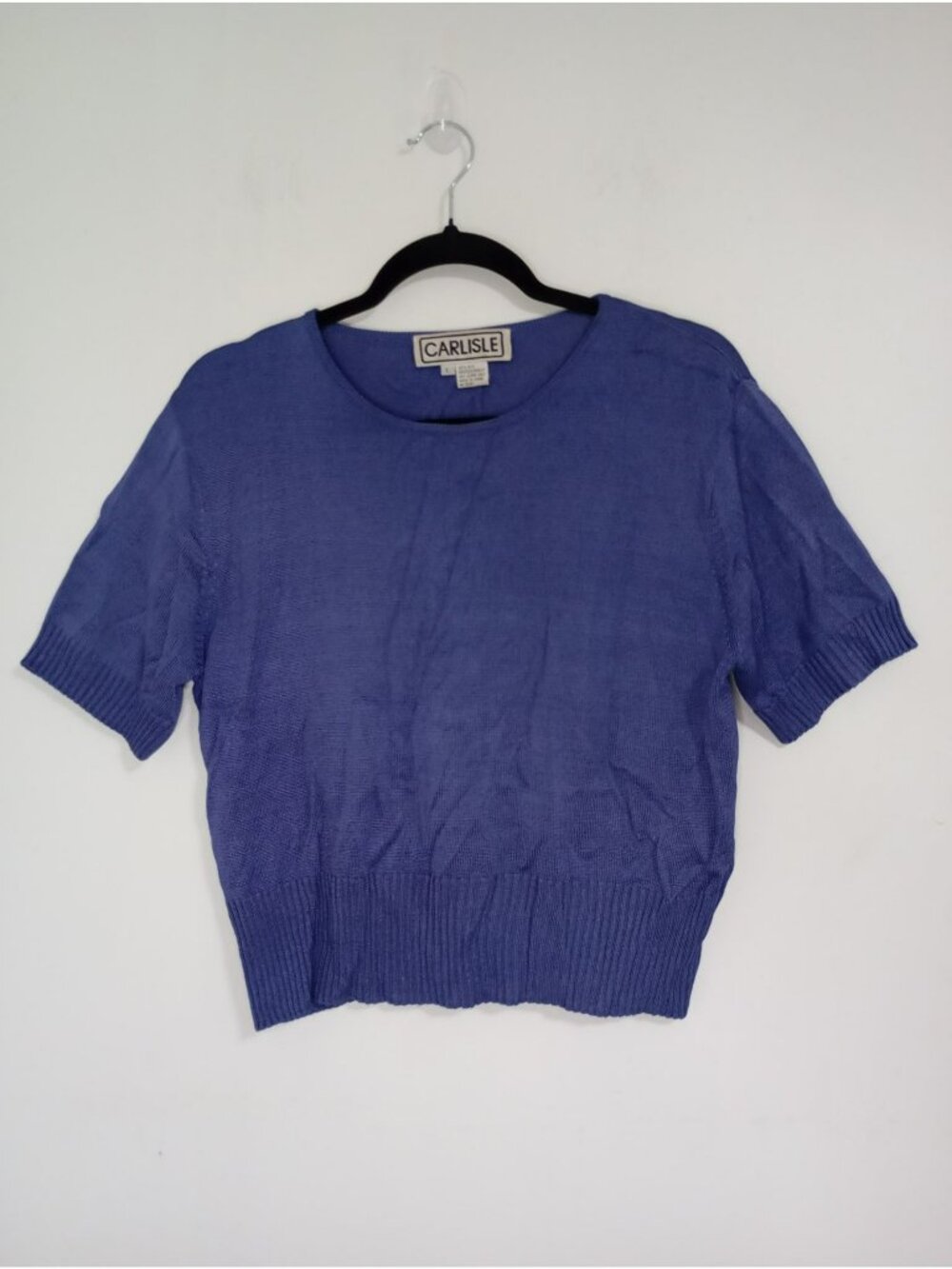 Carlisle Blouse 100% Silk Short-Sleeve Knit Top Blue Size L Womens